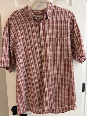 Vintage Sedgefield Men's Seersucker Short-Sleeve Plaid Shirt - Burgundy/White